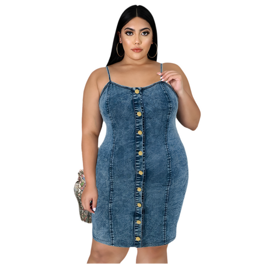 Plus Size Sleeveless Sling Demim Mini Dress